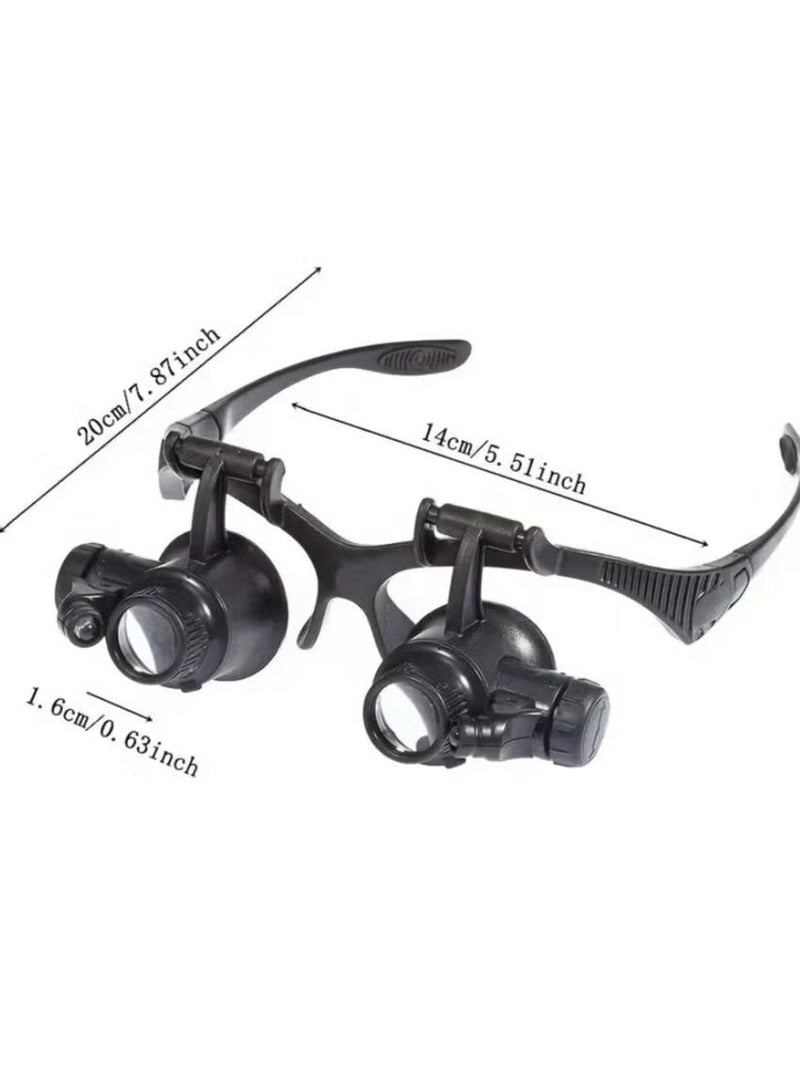 إيليلي عدسة مكبرة مثبتة على الرأس مزودة بمصباح LED بقوة تكبير 10X و15X و20X و25X بدون استخدام اليدين مع عصابة رأس مزودة بضوء للعمل عن قرب والمجوهرات والحرف اليدوية والساعات والهوايات والقراءة - Image 2